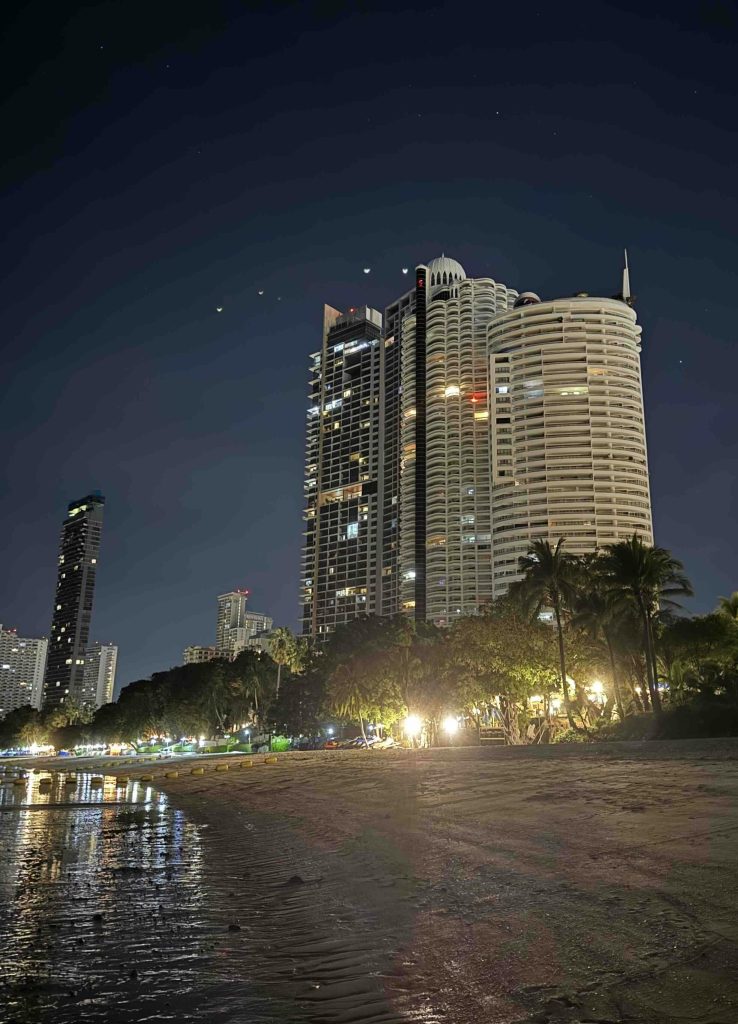 SkyBeach at night
